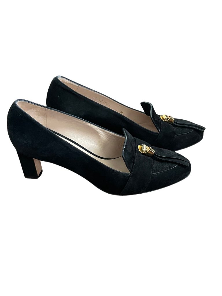 Stuart Weitzman Martha Microknot Black Suede Loafer Pumps Heels Sz 6